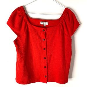 Madewell Red Texture & Thread Button-Front Top